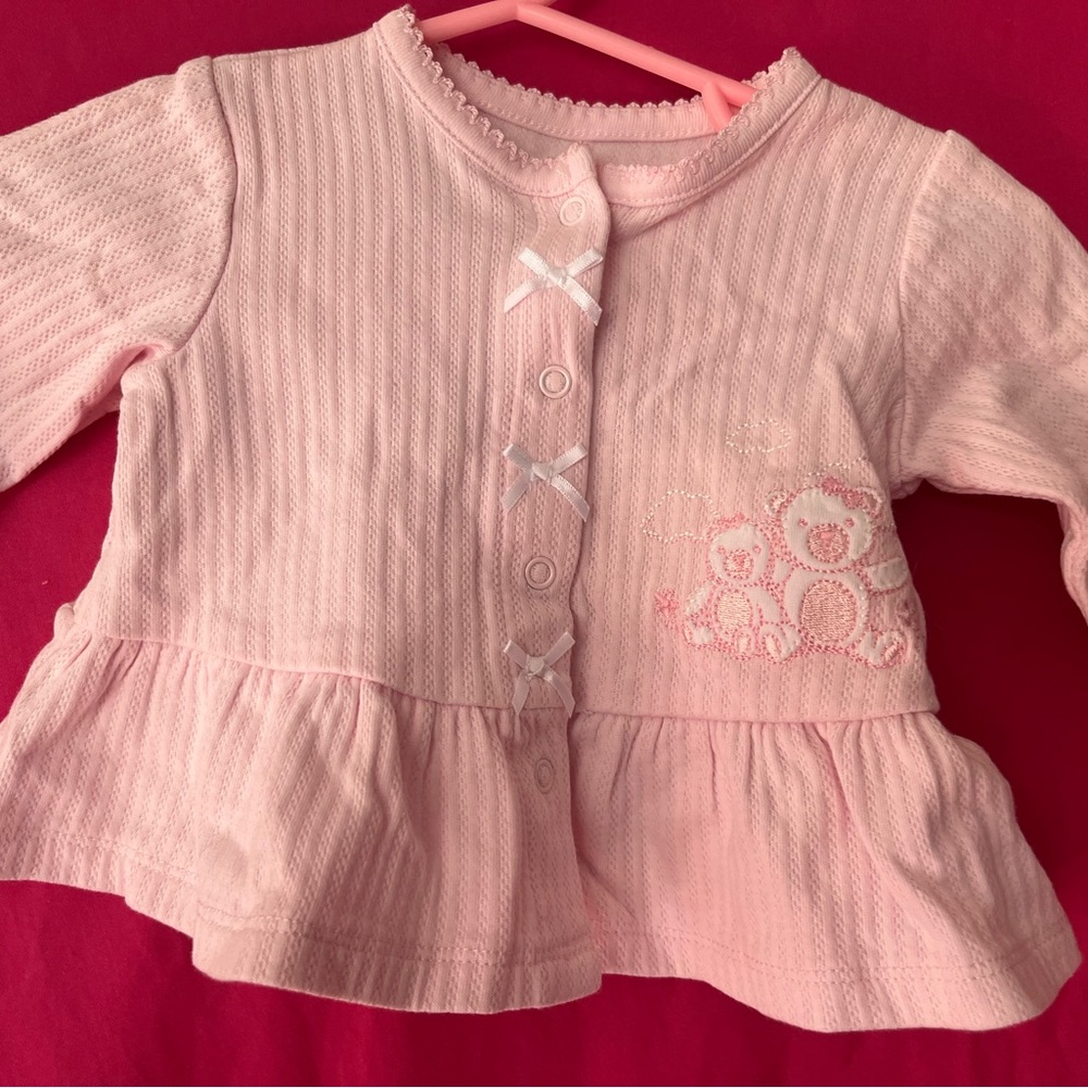 Pink Baby Cardigan with Bear Embroidery 3m Little Me baby girl dress